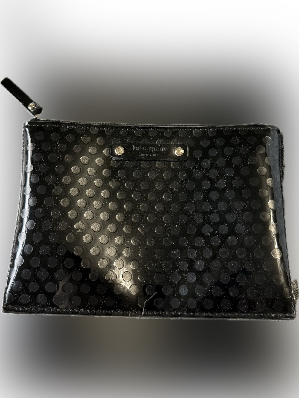 kate spade Black Patent Polka Dot Small Cosmetic Case (Slight Scratch on Bottom)